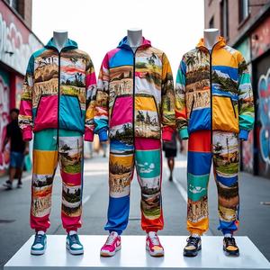 Veste coupe-vent à capuche zippée et pantalon de survêtement pour hommes 100% coton coupe ample pour le jogging d'hiver - Product Image 6