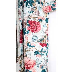 Women's Kantha Floral Eco-Friendly Cotton <b>Kimono</b> <b>Robe</b>-Ethnic Vintage Indian Handmade Summer Spring Winter Short - Product Image 2