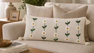 Funda de Almohada Lumbar de Algodón Bordada a Mano con Diseño de Flor de Margarita, Funda Decorativa Larga para Cojín con Borlas para Sala de Estar - Product Image 3