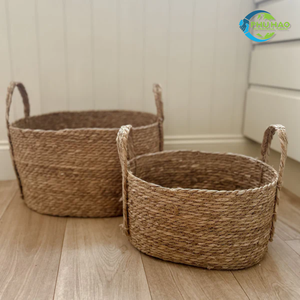 Cesta de lavandería de hierba marina vietnamita hecha a mano, organizador de lavandería moderno y práctico, muchos tamaños, personalización, decoración del hogar - Product Image 4