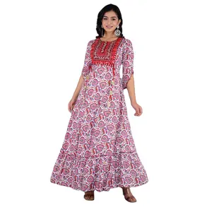 New trending look seasonable wear cotton rayon Printed Kurta Collection for indian girls readymade cheap low price wholesale