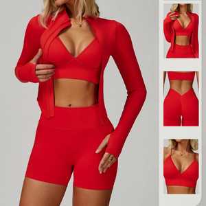 ชุดออกกำลังกายแขนยาว4ชิ้นชุดเล่นโยคะฟิตเนสแขนยาวชุดออกกำลังกายแบบสั่งตัดโลโก้ได้ - Product Image 3