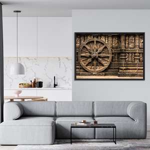 Impression sur toile du temple solaire de Konark : Art mural Chakra pour la décoration indienne, TOILE ENCADRÉE NOIRE - Product Image 1