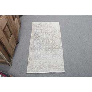Alfombra Turca Vintage de 1.6x3.2 pies, Alfombra Pequeña, Alfombra de Lana Blanca - Product Image 1