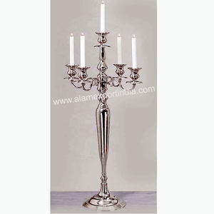 Pièce maîtresse décorative de table de mariage à 5 bras faite à la main Candélabre en métal coulé en aluminium nickelé Bougeoir Prix de gros - Product Image 3