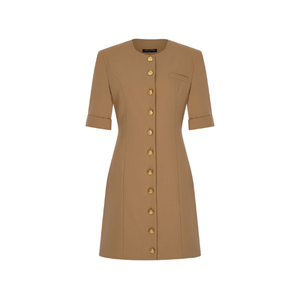 Venta al por mayor elegante marrón botón frontal vestido con media manga para las mujeres ropa de oficina Casual de negocios ropa de moda OEM ODM - Product Image 1