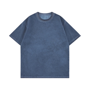 Vintage Washed <b>Navy</b> Blue T Shirt Men Oversized Streetwear Loose Fit Heavyweight Soft Cotton Faded Blank Tee Unisex Fashion OEM - Product Image 1