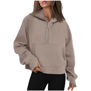 Femmes surdimensionné pull à capuche demi fermeture éclair polaire sweats 2025 hiver hauts à la mode 100% coton automne tenues - Product Image 1