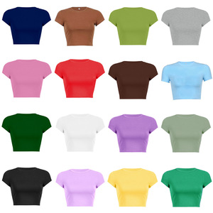 Camiseta Corta Informal de Verano 2025 para Mujer, de Manga Corta, Lisa, de Algodón, Personalizable - Product Image 2