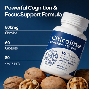 Cápsulas de Citicolina 500mg con <span class=keywords><strong>CDP</strong></span> Colina L-Tirosina para la Salud Cerebral y Apoyo Cognitivo, Fórmula para la Concentración, Marca Privada OEM - Product Image 3