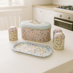 Juego de 5 Recipientes de Metal Reciclable Personalizables para Pan, Té y Café con Bandeja - Product Image 2