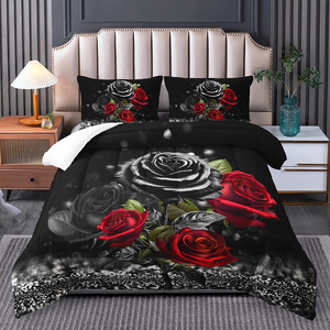 Tùy Chỉnh Mô Hình Tình Yêu Màu Đỏ Trái Tim Hoa Hồng Hoa 3D Kỹ Thuật Số In Ấn Bộ Đồ Giường 3Pcs <span class=keywords><strong>Comforter</strong></span> Bộ - Product Image 4
