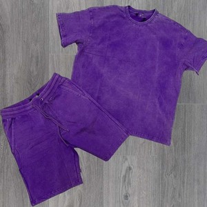 Plus Size Summer New Men plus Size Acid Washed Breathable Casual Short Sleeve Shirt <b>Set</b> Top Tshirt & Shorts <b>Set</b> Cheep Price OEM - Product Image 2