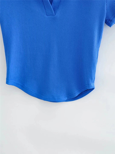 Women's Slim Fit for Collar Knitted Breathable Cotton Crop <b>Top</b> Short Sleeve Summer Casual Streetwear Stretchy Moisture-Wicking - Product Image 6