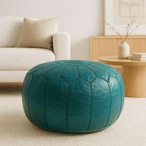 Pouf en cuir marocain fait main, repose-pieds ottoman traditionnel, pouf artisanal, décoration intérieure, siège ottoman bohème pour salon - Product Image 1