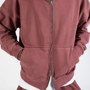 เสื้อฮู้ดผู้ชายแบบมีซิปไซส์โอเวอร์ไซส์ผ้าคอตตอนผ้าฟลีซไม่มีลาย - Product Image 4