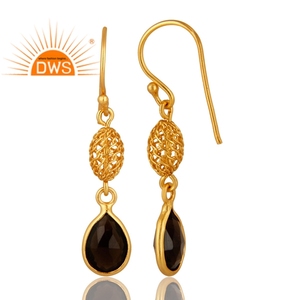 ต่างหูควอทซ์สโมควอทซ์ชุบทอง18K ชุบทองธรรมชาติต่างหูห้อยอัญมณีดีมี่ผู้ผลิตเครื่องประดับ - Product Image 2