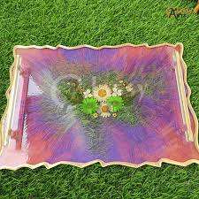 Plateau de service en résine écologique de haute qualité, style Art déco, forme et couleur personnalisées, poignée en laiton, décoration d'intérieur, rangement, luxe, salon - Product Image 2