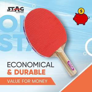 Raquette de tennis de table professionnelle Stag Iconic 1 étoile, en bois et caoutchouc, à picots longs, en fibre de carbone, optimale pour le ping-pong - Product Image 2