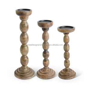 Juego de 3 pilares de portavelas de madera natural para decoración del hogar, vajilla, sala de estar, dormitorio y decoración de comedor - Product Image 1