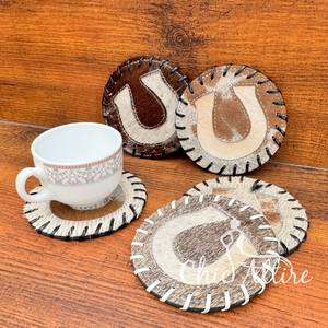 Wholesale Factory Handmade Round Horseshoe Cowhide Coasters Premium Genuine Leather Luxury Cup Holders <b>for</b> Drinks Coffee Beer - Product Image 1