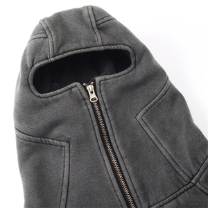 Men's Retro Y2K Style Pullover Sweatshirt Washed Gray with Classic Balaclava Hood <b>3D</b> Embroidery Hip Hop Patchwork Winter Design - Product Image 4
