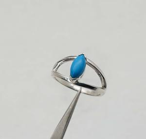 925 argent sterling massif mois de décembre pierre de naissance Speeling Beauty Turquoise avec lunette réglage Marquise forme oeil anneau - Product Image 4