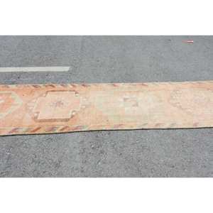 Tapis turc vintage grande surface 28 'X 128' Orange vert Style bohème laine matériel classique Rectangle Latex pour décor de chevet - Product Image 3