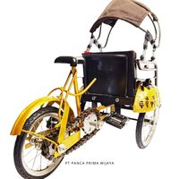 Haute Qualité Miniature Becak Jawa Pedicab De Luxe À La Main Indonésien Modèle Or En Laiton Mobile Rare-Miniature Becak Jawa Pedicab