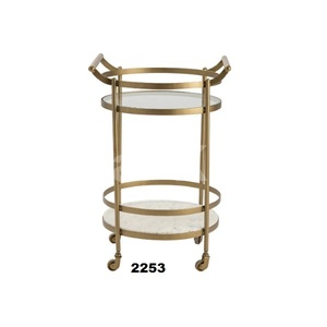 Table d'appoint moderne ronde à 2 niveaux en marbre de verre et métal doré pour la maison et le bureau Meubles de salon - Product Image 1