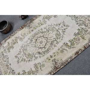 Tapis turc vintage 3.7 x 6.7ft fait à la main grande surface en laine Rectangle Patchwork Design pour couloir blanc Beige couleur latex soutenu - Product Image 5