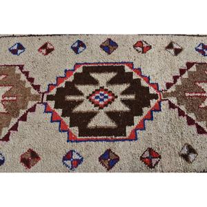 Vintage 3.2x9.9 ft Rug, Herki Turkish Rug, <b>Brown</b> Bordered <b>Wool</b> Rug - Product Image 5