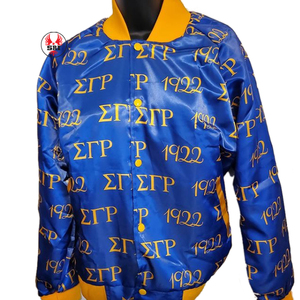 Wholesale Sigma Gamma Rho Stylish Satin Jacket Rib <b>Stand</b> Collar High Street Design Winter Bomber One Layer Polyester Coated - Product Image 5