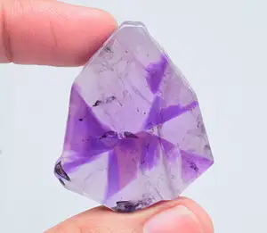 Gema de cristal de amatista de Chevron, rebanada de cristal para fabricación de joyas, piedra preciosa suelta de amatista de estrella Natural - Product Image 1