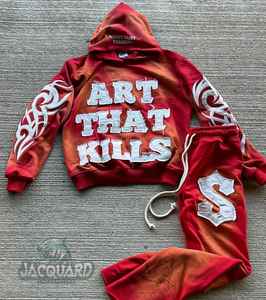 Conjunto de chándal con logotipo personalizado para hombre, de algodón de alta calidad, con bordado desgastado, lavado ácido, sol, pantalones de chándal con capucha - Product Image 2