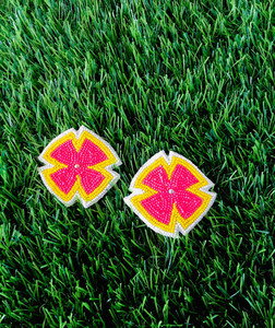 แผ่นผ้าปักลายดอกไม้ลูกปัดสีสันสดใสงานแฮนด์เมดแผ่นผ้าปักสีชมพูสีเหลืองสำหรับตกแต่งกระเป๋าแจ็กเก็ต - Product Image 2