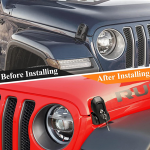 Serrure de capot Liush noire en ABS et acier pour <span class=keywords><strong>Wrangler</strong></span> JL 2018-2024 avec protection, installation facile - Product Image 2