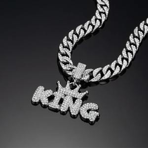 Hip Hop Fashion Unisex Women Men Silver <b>Gold</b> <b>Plated</b> Full Diamond Letter Crown King Cuban <b>Chain</b> <b>Necklace</b> - Product Image 5
