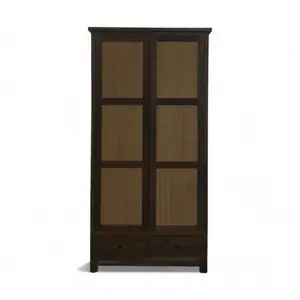 Home Interior Design Wood Wardrobes in Unfinished Reclaimed Teak and Rattan Custom Clothes Wardrobes for Bed Furniture