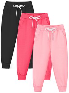 Pantalon de survêtement en coton pour homme, taille élastique, cordon de serrage, poches latérales, décontracté, pour le printemps, couleurs noir et rose - Product Image 1