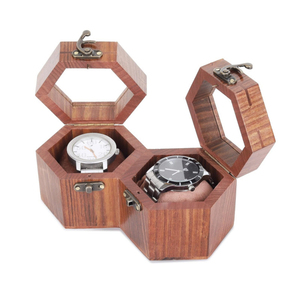 Estuche Exhibidor de Relojes Hexagonal de 5 Compartimentos, Recién Llegado, Color Marrón, Madera, Regalos de Boda, Cajas y Estuches para Relojes en Venta - Product Image 2
