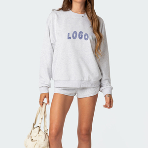 Ropa deportiva con logotipo personalizado Sudadera corta Mujer conjuntos de 2 piezas sudaderas y pantalones cortos para mujer Jogger conjuntos de verano para mujer - Product Image 5