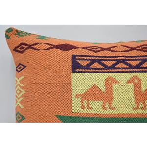 Orange Southwestern Geometric Wool Pillow 20x28 Inch Woven Decorative Accent with Vintage Leaves Square Pattern 18x18 <b>Cushion</b> - Product Image 2