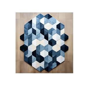 Ensemble de tapis indigo moderne touffeté à la main en forme de pentagone bloc trois D motif géométrique Design unique pour la décoration intérieure - Product Image 4