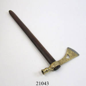 Pipe à paix en acier inoxydable avec manche en bois dur et incrustation en laiton - Product Image 4