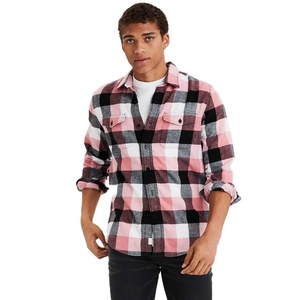 Vente en gros de chemise décontractée en flanelle pour hommes personnalisée à carreaux brossés épais et chauds 100% coton à col montant pour le printemps - Product Image 1