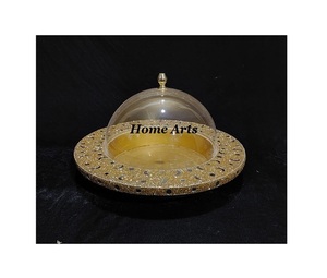 Wood And MOP <b>Cake</b> Server With <b>Glass</b> Lid Round Shape Customized Size Dessert Snacks Server With Lid In Bulk - Product Image 5