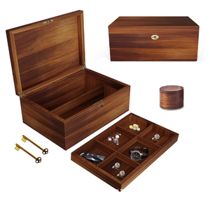 Caja de recuerdo de almacenamiento de madera maciza de doble capa Retro, caja de identificación tipo abatible para el hogar con formatos divididos para joyería - Product Image 1