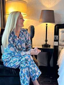 Elegante Pijama de algodón puro conjunto de mujer bloque de mano impreso Pavo Real pájaro patrón Floral blanco verde verano ropa de dormir traje - Product Image 5