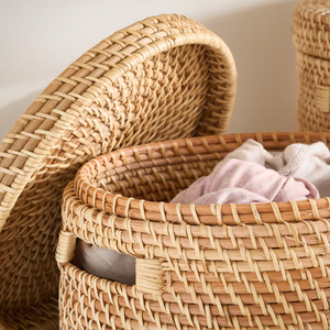 Contenedores Redondos de Ratán Natural Hechos a Mano para Almacenamiento con Tapa, Contenedor de Almacenamiento Ecológico por Artesanos Vietnamitas - Product Image 5